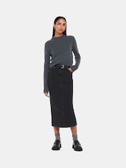 Whistles Grey Straight Denim 100% Cotton Midi Skirt - Image 1 of 5