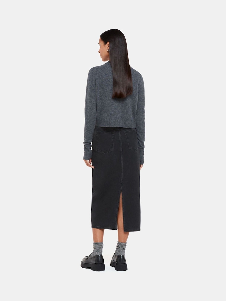 Whistles Grey Straight Denim 100% Cotton Midi Skirt - Image 2 of 5