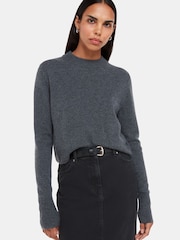 Whistles Grey Straight Denim 100% Cotton Midi Skirt - Image 3 of 5