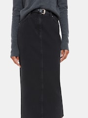 Whistles Grey Straight Denim 100% Cotton Midi Skirt - Image 4 of 5