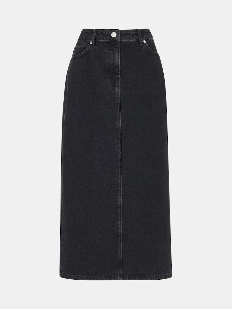 Whistles Grey Straight Denim 100% Cotton Midi Skirt - Image 5 of 5