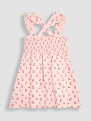 JoJo Maman Bébé Pink Peach & Cherry Cross Back Smocked Jersey Dress - Image 2 of 5