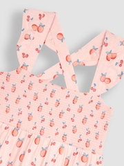 JoJo Maman Bébé Pink Peach & Cherry Cross Back Smocked Jersey Dress - Image 5 of 5