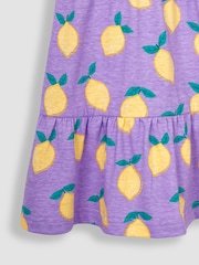 JoJo Maman Bébé Lilac Purple Lemon Ruffle Sleeve Tiered Jersey Dress - Image 3 of 3