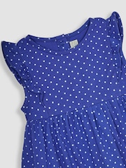 JoJo Maman Bébé Blue Mermaid Appliqué Frill Shoulder Pretty Summer Jersey Dress - Image 2 of 3