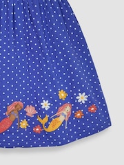 JoJo Maman Bébé Blue Mermaid Appliqué Frill Shoulder Pretty Summer Jersey Dress - Image 3 of 3