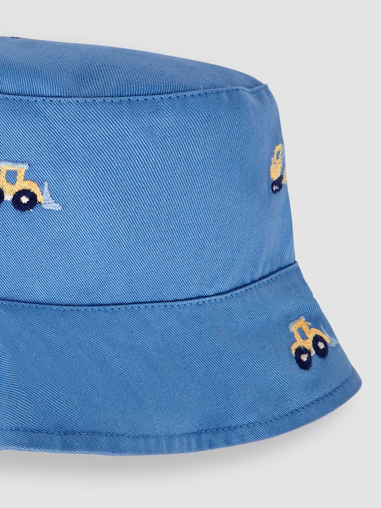 JoJo Maman Bébé Blue Digger Embroidered Twill Sun Hat - Image 2 of 3