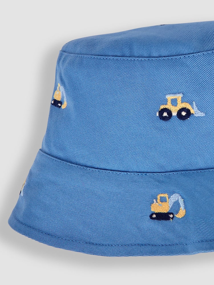 JoJo Maman Bébé Blue Digger Embroidered Twill Sun Hat - Image 3 of 3