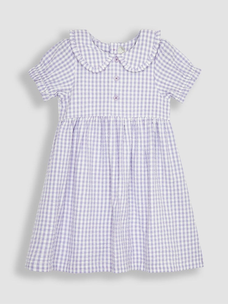 JoJo Maman Bébé Lilac Purple Gingham Button Front Collar Tea Dress - Image 1 of 3