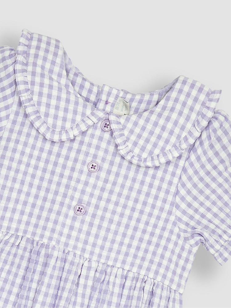 JoJo Maman Bébé Lilac Purple Gingham Button Front Collar Tea Dress - Image 2 of 3