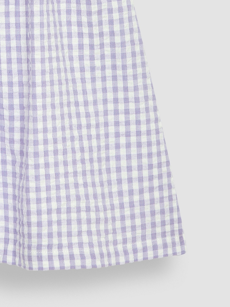 JoJo Maman Bébé Lilac Purple Gingham Button Front Collar Tea Dress - Image 3 of 3