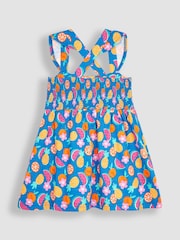 JoJo Maman Bébé Cobalt Blue Summer Fruits Cross Back Smocked Jersey Dress - Image 2 of 3