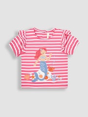 JoJo Maman Bébé Raspberry Pink Mermaid Appliqué Frill Sleeve T-Shirt - Image 1 of 3
