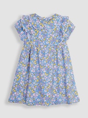 JoJo Maman Bébé Blue Flower & Bee Peter Pan Ruffle Tea Jersey Dress - Image 1 of 3