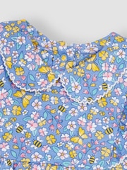 JoJo Maman Bébé Blue Flower & Bee Peter Pan Ruffle Tea Jersey Dress - Image 3 of 3