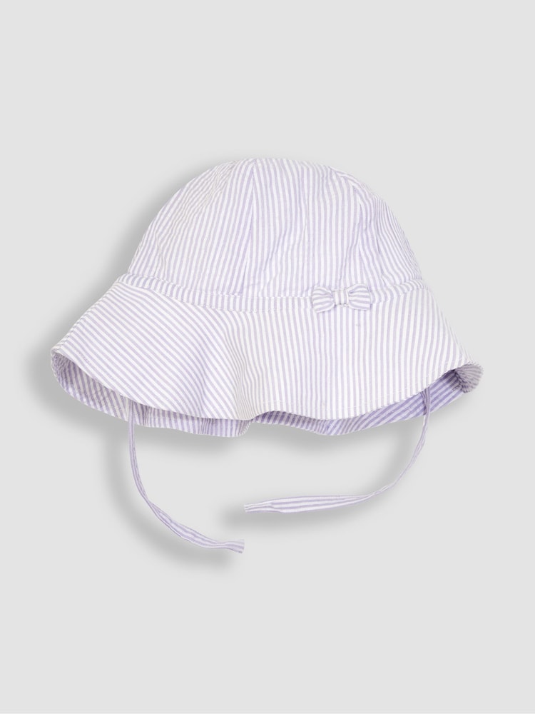 JoJo Maman Bébé Lilac Purple Seersucker Stripe Floppy Sun Hat - Image 1 of 3