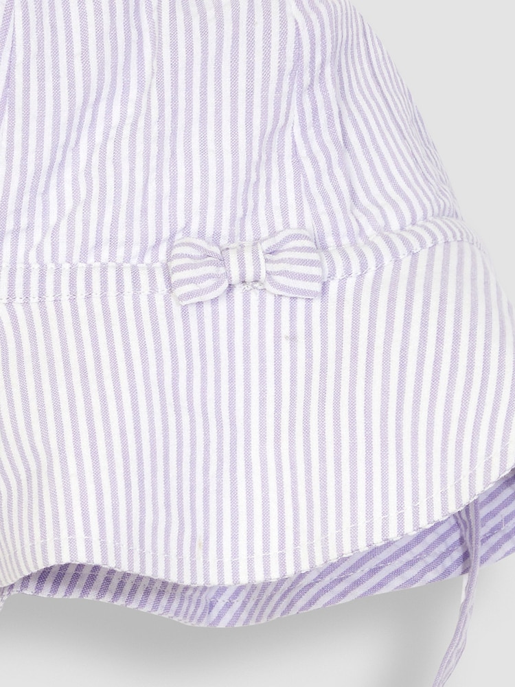 JoJo Maman Bébé Lilac Purple Seersucker Stripe Floppy Sun Hat - Image 2 of 3