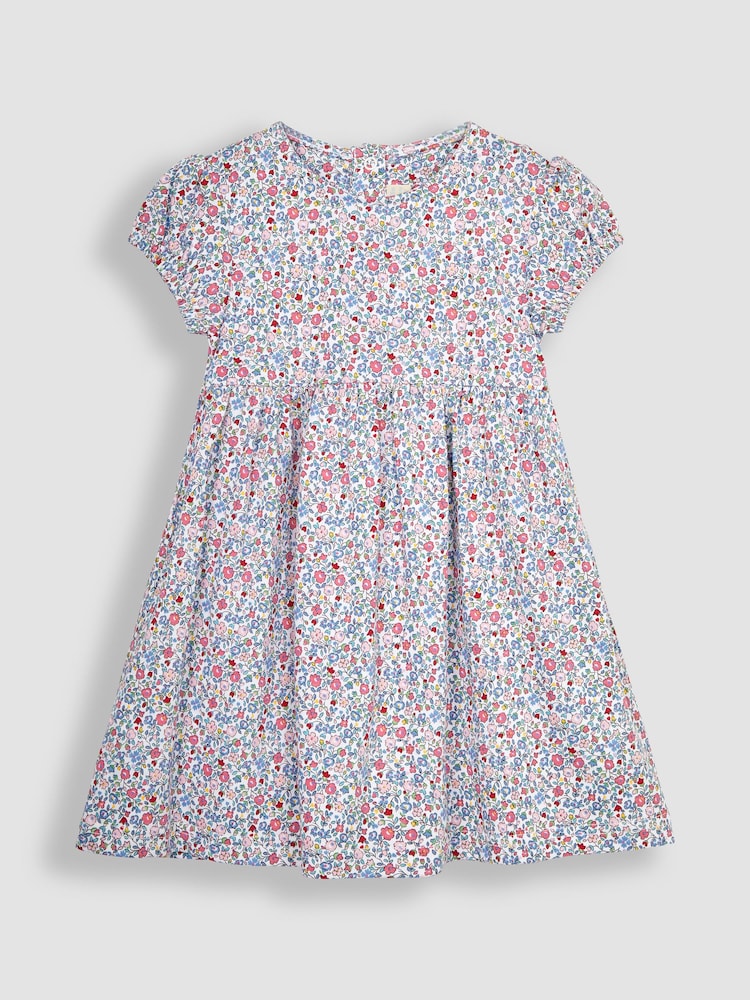 JoJo Maman Bébé Pink Summer Ditsy Floral Puff Sleeve Jersey Dress - Image 1 of 3