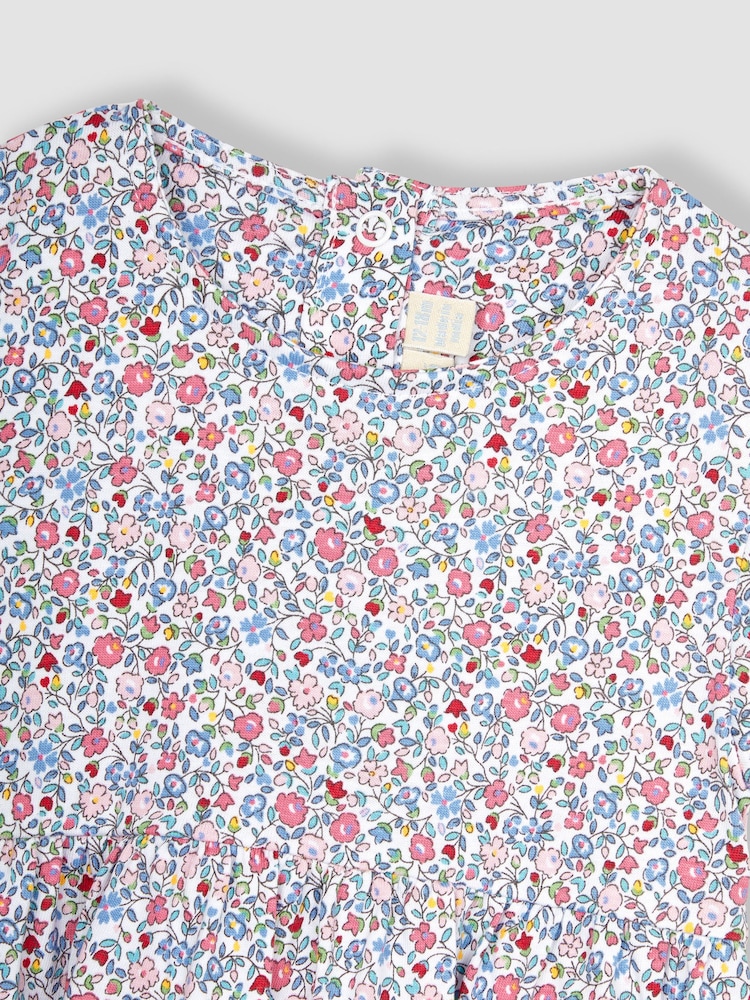 JoJo Maman Bébé Pink Summer Ditsy Floral Puff Sleeve Jersey Dress - Image 2 of 3