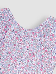 JoJo Maman Bébé Pink Pastel Ditsy Floral Ruffle Sleeve Tiered Jersey Dress - Image 2 of 3