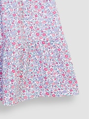 JoJo Maman Bébé Pink Pastel Ditsy Floral Ruffle Sleeve Tiered Jersey Dress - Image 3 of 3