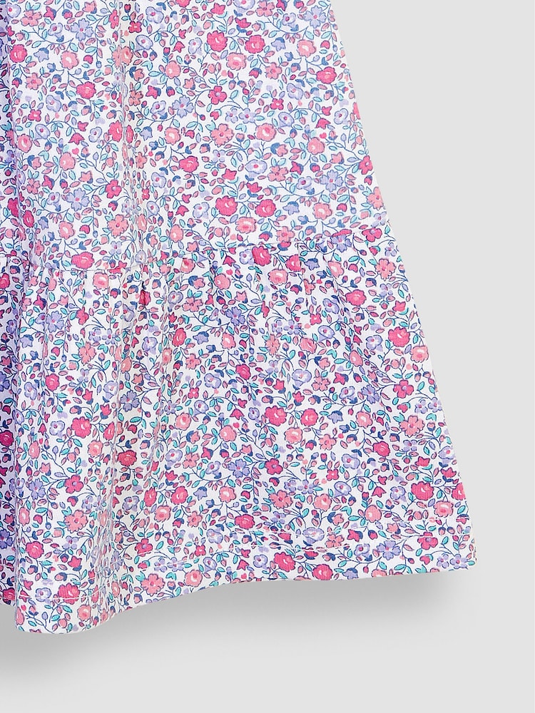 JoJo Maman Bébé Pink Pastel Ditsy Floral Ruffle Sleeve Tiered Jersey Dress - Image 3 of 3