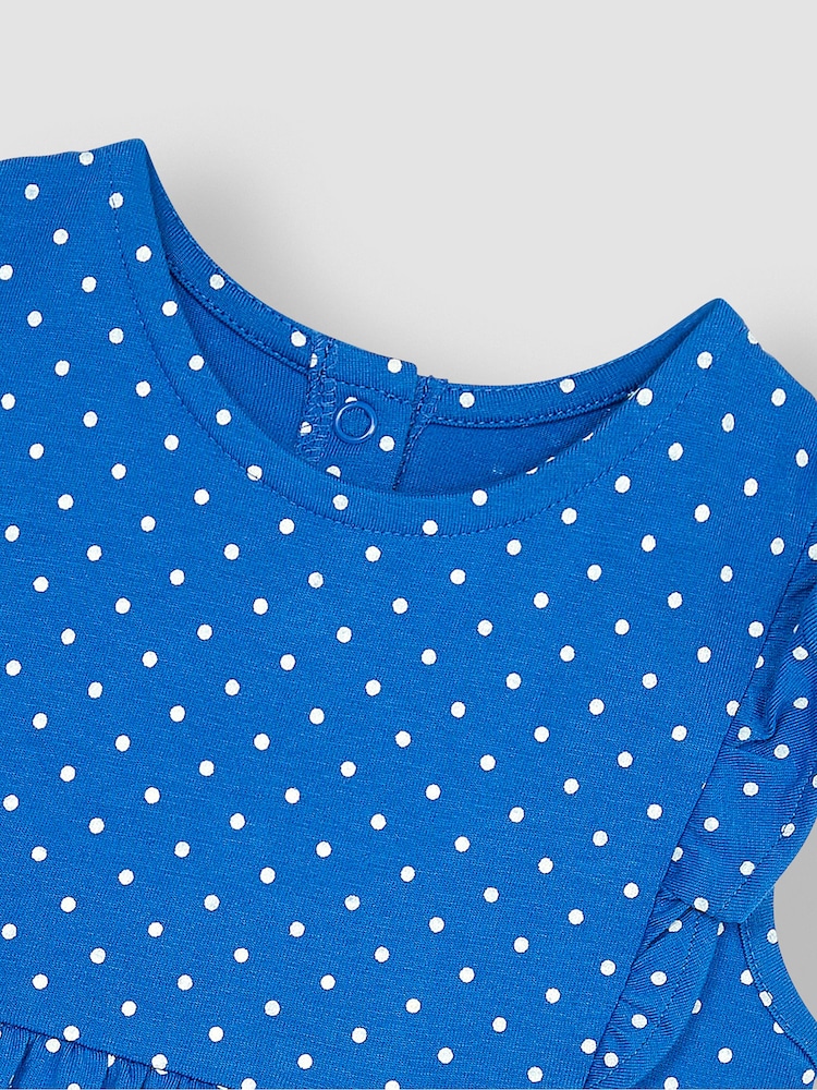 JoJo Maman Bébé Blue Bird Appliqué Frill Shoulder Pretty Summer Jersey Dress - Image 2 of 3