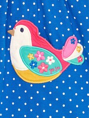 JoJo Maman Bébé Blue Bird Appliqué Frill Shoulder Pretty Summer Jersey Dress - Image 3 of 3