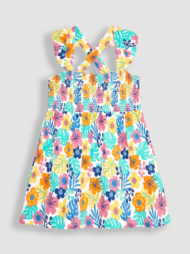 JoJo Maman Bébé Multi Floral Cross Back Smocked Jersey Dress - Image 1 of 3