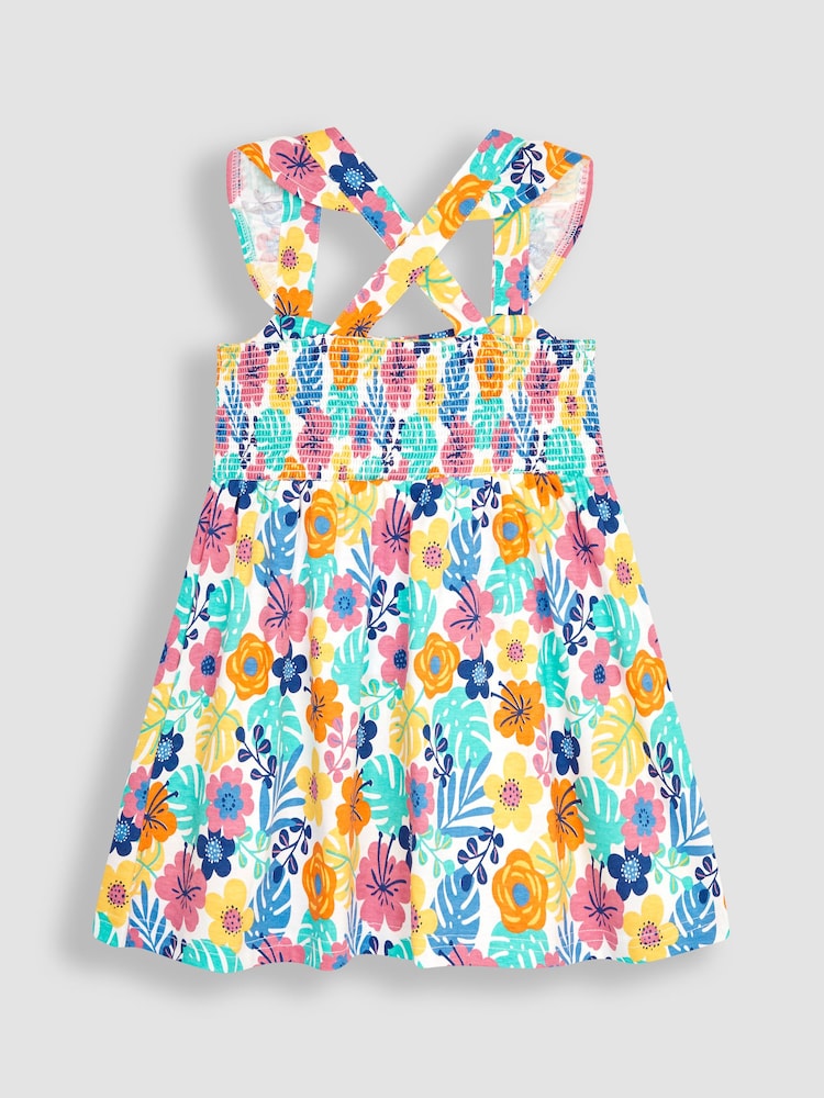 JoJo Maman Bébé Multi Floral Cross Back Smocked Jersey Dress - Image 2 of 3