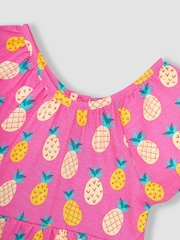 JoJo Maman Bébé Fuchsia Pink Pineapple Ruffle Sleeve Tiered Jersey Dress - Image 2 of 3