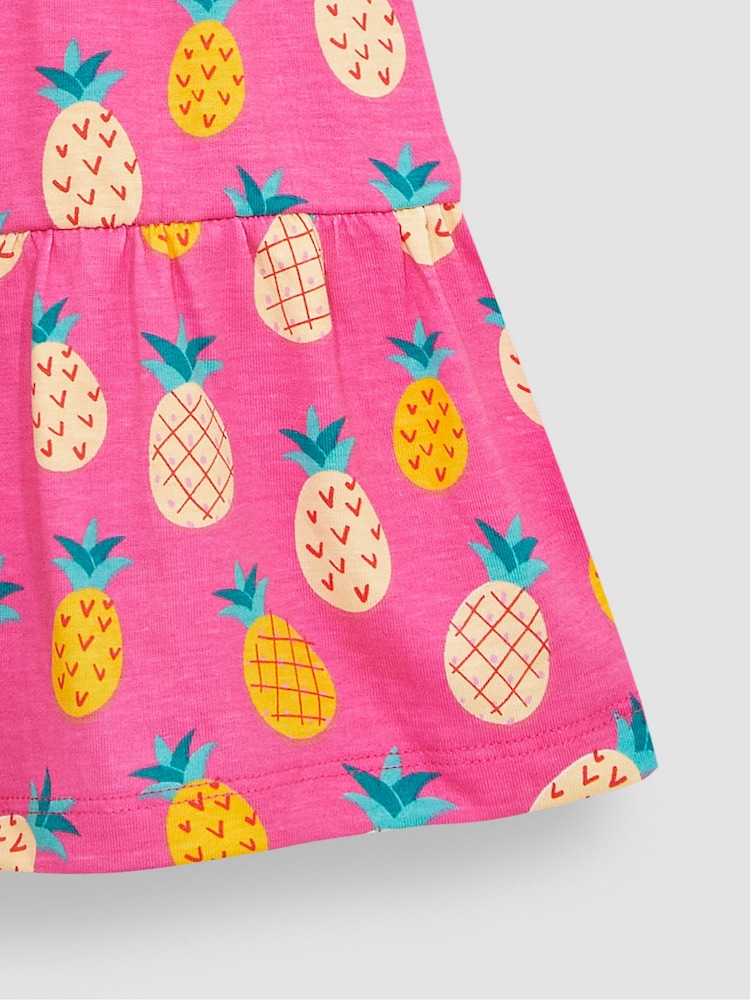 JoJo Maman Bébé Fuchsia Pink Pineapple Ruffle Sleeve Tiered Jersey Dress - Image 3 of 3 JoJo Maman Bébé Fuchsia Pink Pineapple Ruffle Sleeve Tiered Jersey Dress - Image 3 of 3