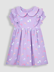 JoJo Maman Bébé Lilac Purple Floral Peter Pan Ruffle Tea Jersey Dress - Image 1 of 3