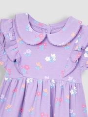 JoJo Maman Bébé Lilac Purple Floral Peter Pan Ruffle Tea Jersey Dress - Image 2 of 3