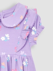 JoJo Maman Bébé Lilac Purple Floral Peter Pan Ruffle Tea Jersey Dress - Image 3 of 3