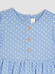 JoJo Maman Bébé Blue Meadow Mouse Appliqué Spot Puff Sleeve Jersey Dress - Image 2 of 3