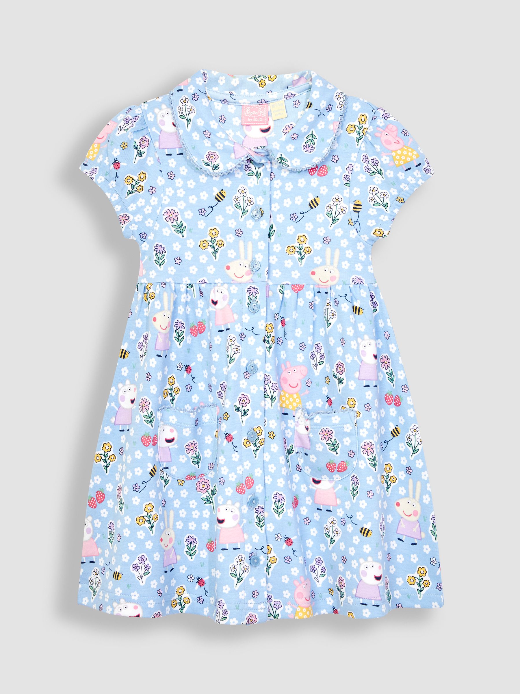JoJo Maman Bebe Blue Peppa Pig Pet In Pocket Button Through Dress