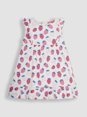 JoJo Maman Bébé Pink Strawberry Frill Shoulder Pretty Summer Jersey Dress - Image 1 of 4