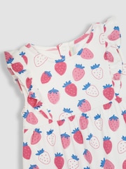 JoJo Maman Bébé Pink Strawberry Frill Shoulder Pretty Summer Jersey Dress - Image 2 of 4
