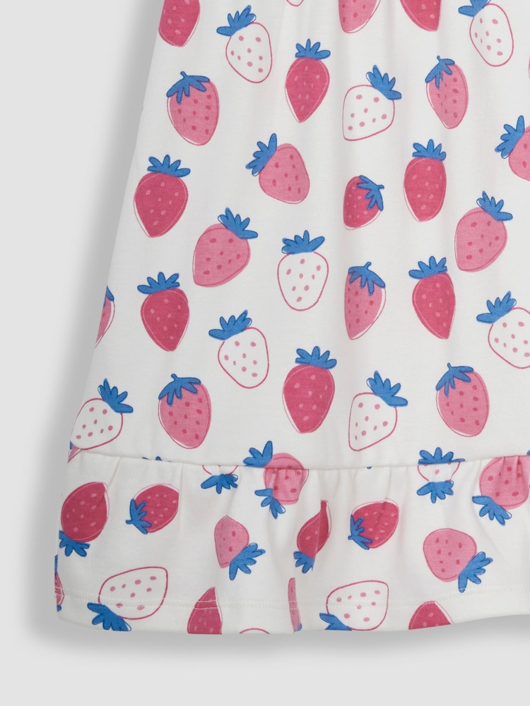 JoJo Maman Bébé Pink Strawberry Frill Shoulder Pretty Summer Jersey Dress - Image 4 of 4