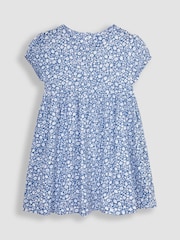 JoJo Maman Bébé Blue Strawberry Ditsy Floral Puff Sleeve Jersey Dress - Image 2 of 4