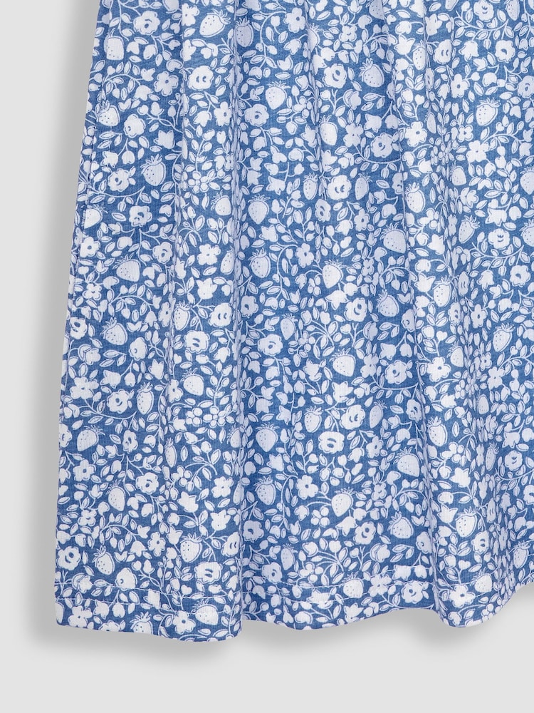 JoJo Maman Bébé Blue Strawberry Ditsy Floral Puff Sleeve Jersey Dress - Image 4 of 4