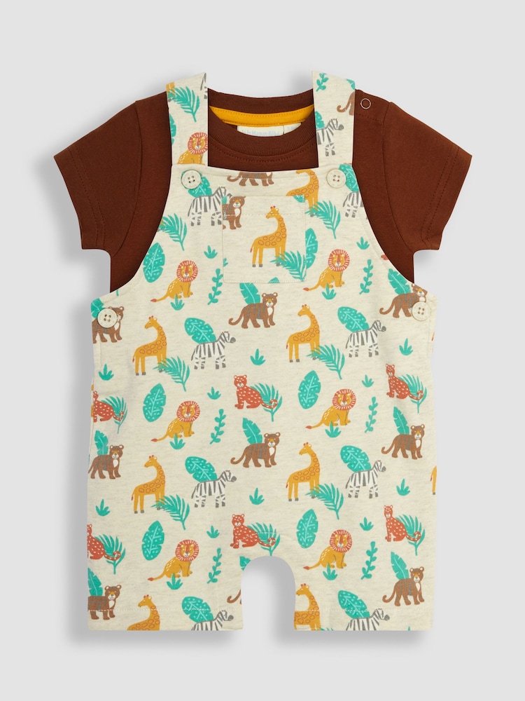 JoJo Maman Bébé Natural Safari Animals Dungarees & T-Shirt 2-Piece Set - Image 1 of 5