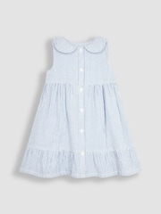 JoJo Maman Bébé Blue Seersucker Stripe Collar Button Through Dress - Image 1 of 3