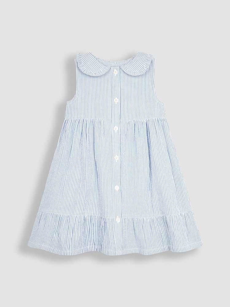 JoJo Maman Bébé Blue Seersucker Stripe Collar Button Through Dress - Image 1 of 3