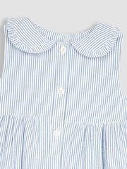 JoJo Maman Bébé Blue Seersucker Stripe Collar Button Through Dress - Image 2 of 3