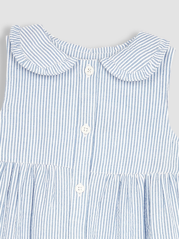 JoJo Maman Bébé Blue Seersucker Stripe Collar Button Through Dress - Image 2 of 3 JoJo Maman Bébé Blue Seersucker Stripe Collar Button Through Dress - Image 2 of 3