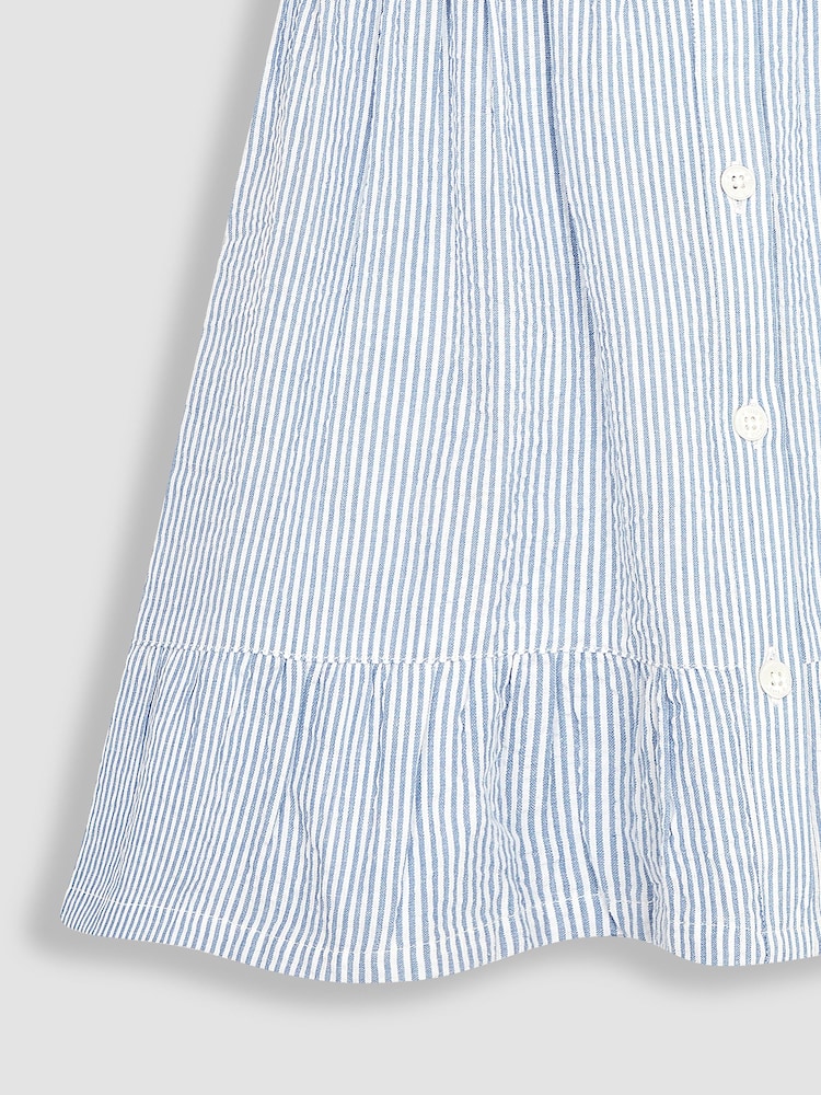 JoJo Maman Bébé Blue Seersucker Stripe Collar Button Through Dress - Image 3 of 3