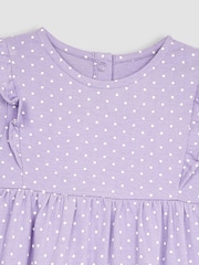 JoJo Maman Bébé Lilac Purple Unicorn Appliqué Frill Shoulder Pretty Summer Jersey Dress - Image 2 of 3