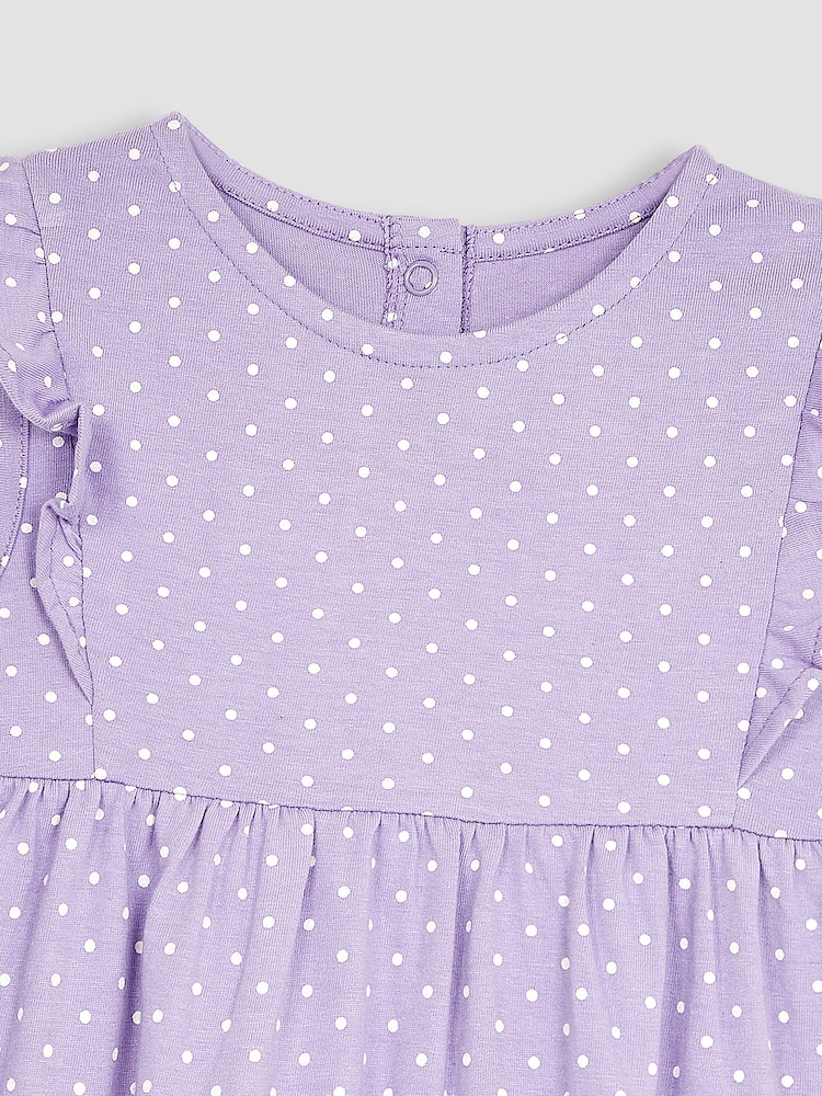 JoJo Maman Bébé Lilac Purple Unicorn Appliqué Frill Shoulder Pretty Summer Jersey Dress - Image 2 of 3